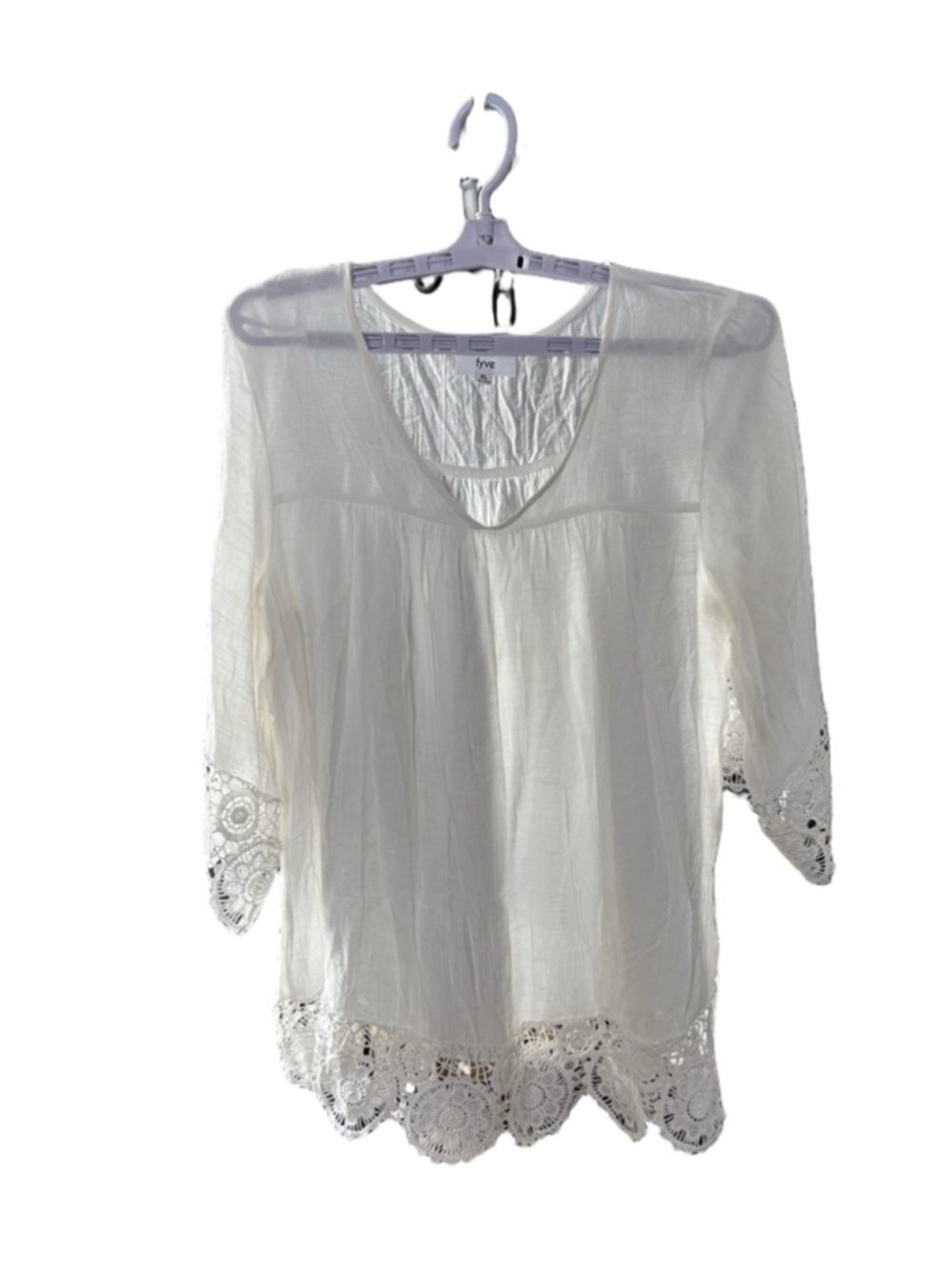 Women's fyve White Tunic Top with Lace Trim, Size XL